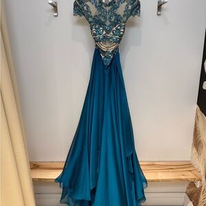 Sherri Hill Teal Embellished Prom Dress
